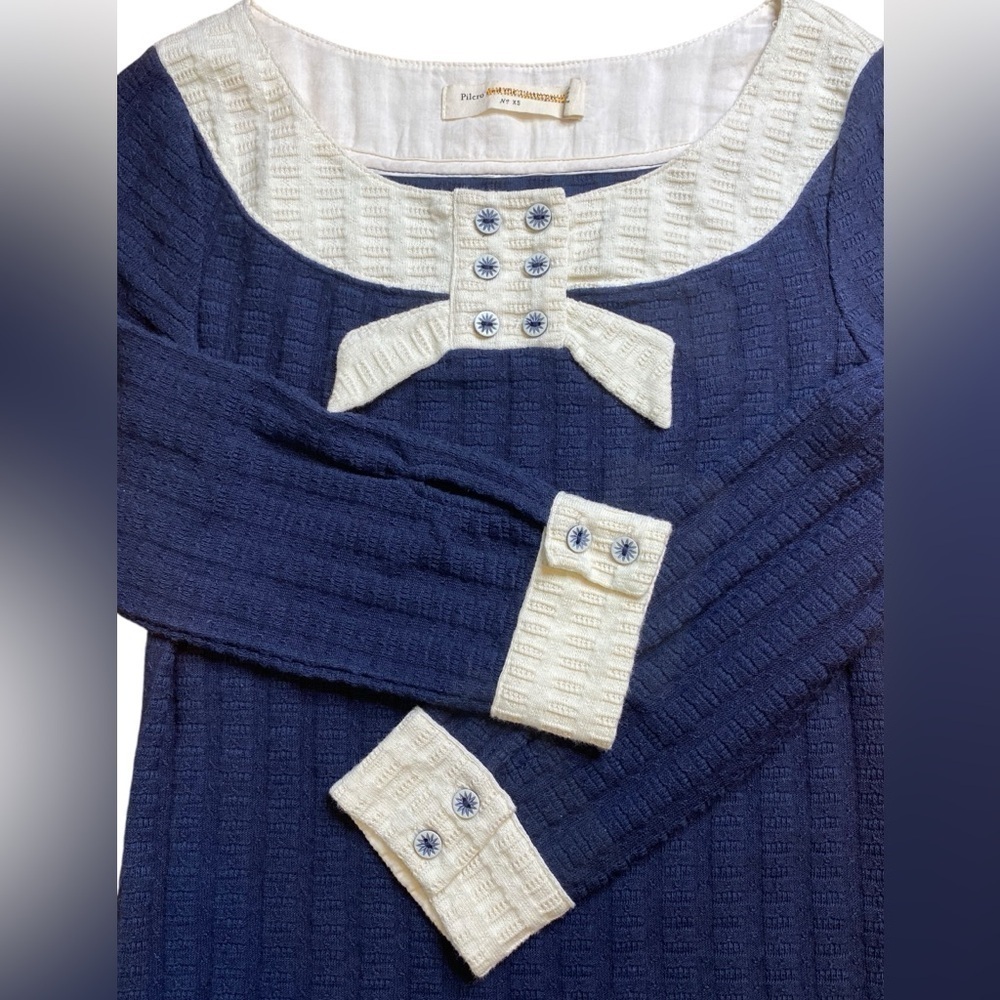 Pilcro & Letterpress by Anthropologie Blue “Ribboned Collar Top” Women’s Size XS
